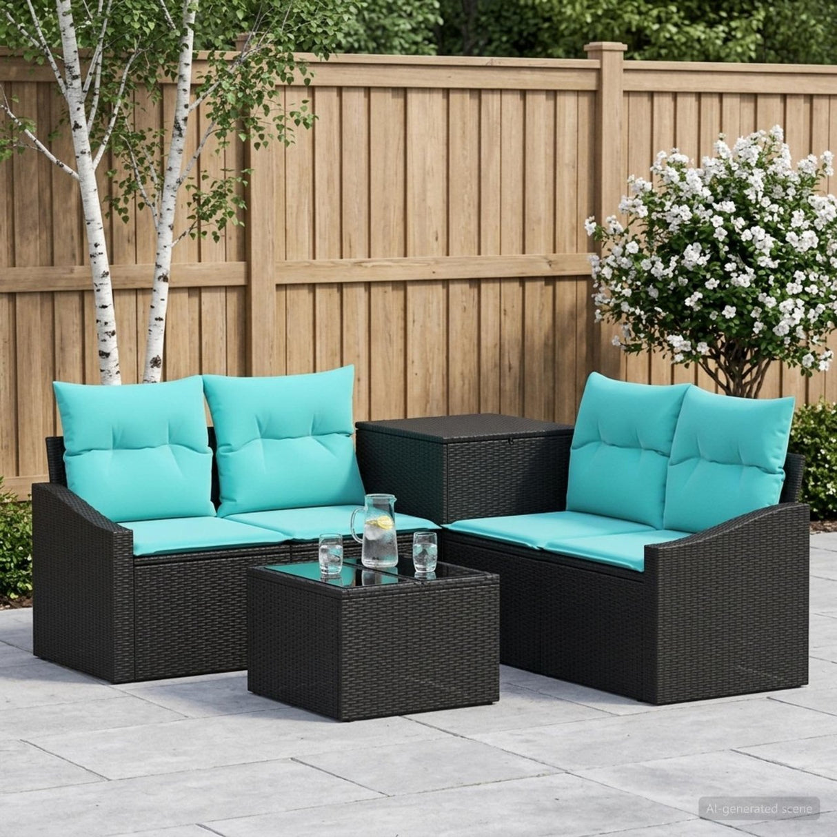 vidaXL Sofa Set 6 pcs Black Poly Rattan and Steel