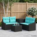 vidaXL Sofa Set 6 pcs Black Poly Rattan and Steel
