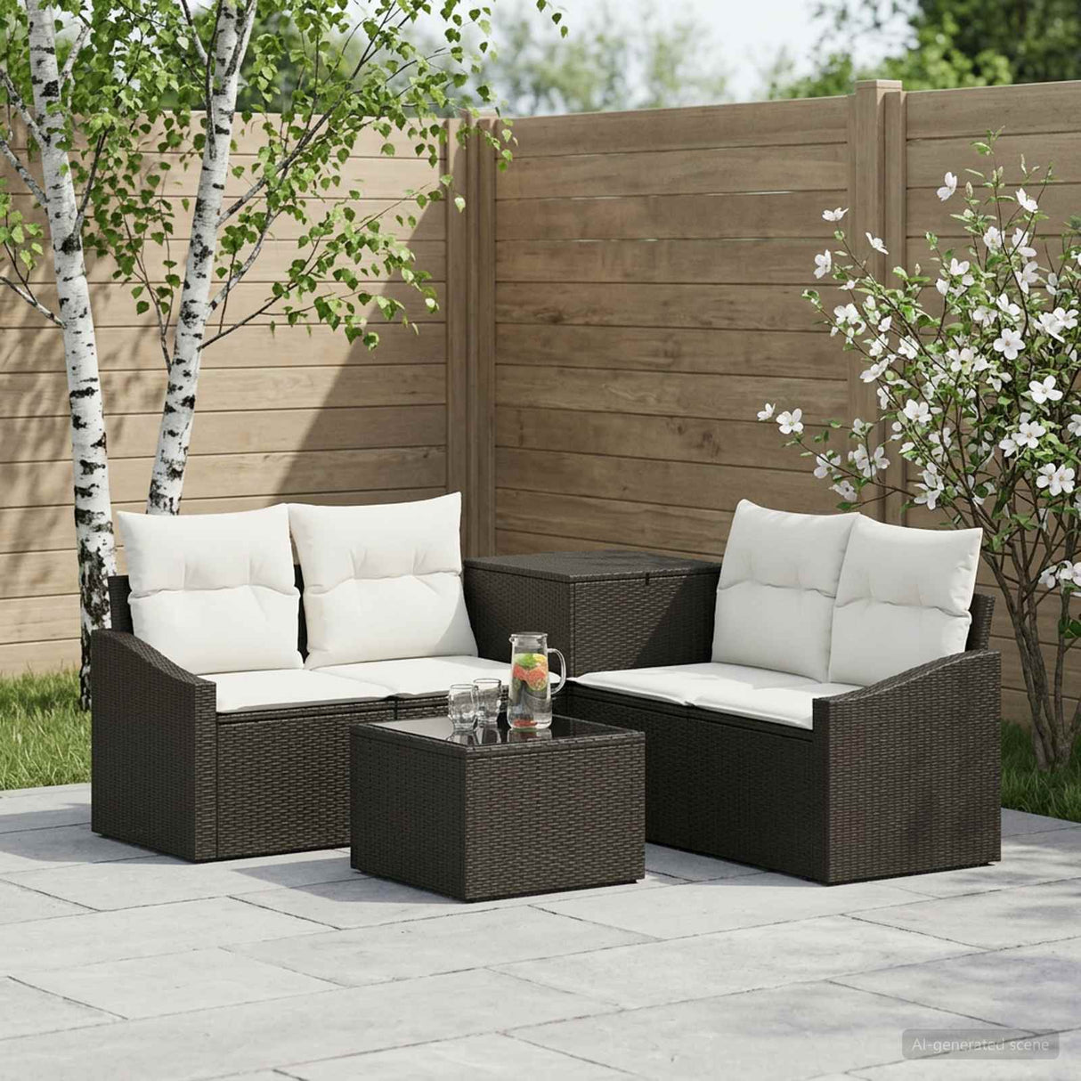 vidaXL Sofa Set 6 pcs Black Poly Rattan and Steel