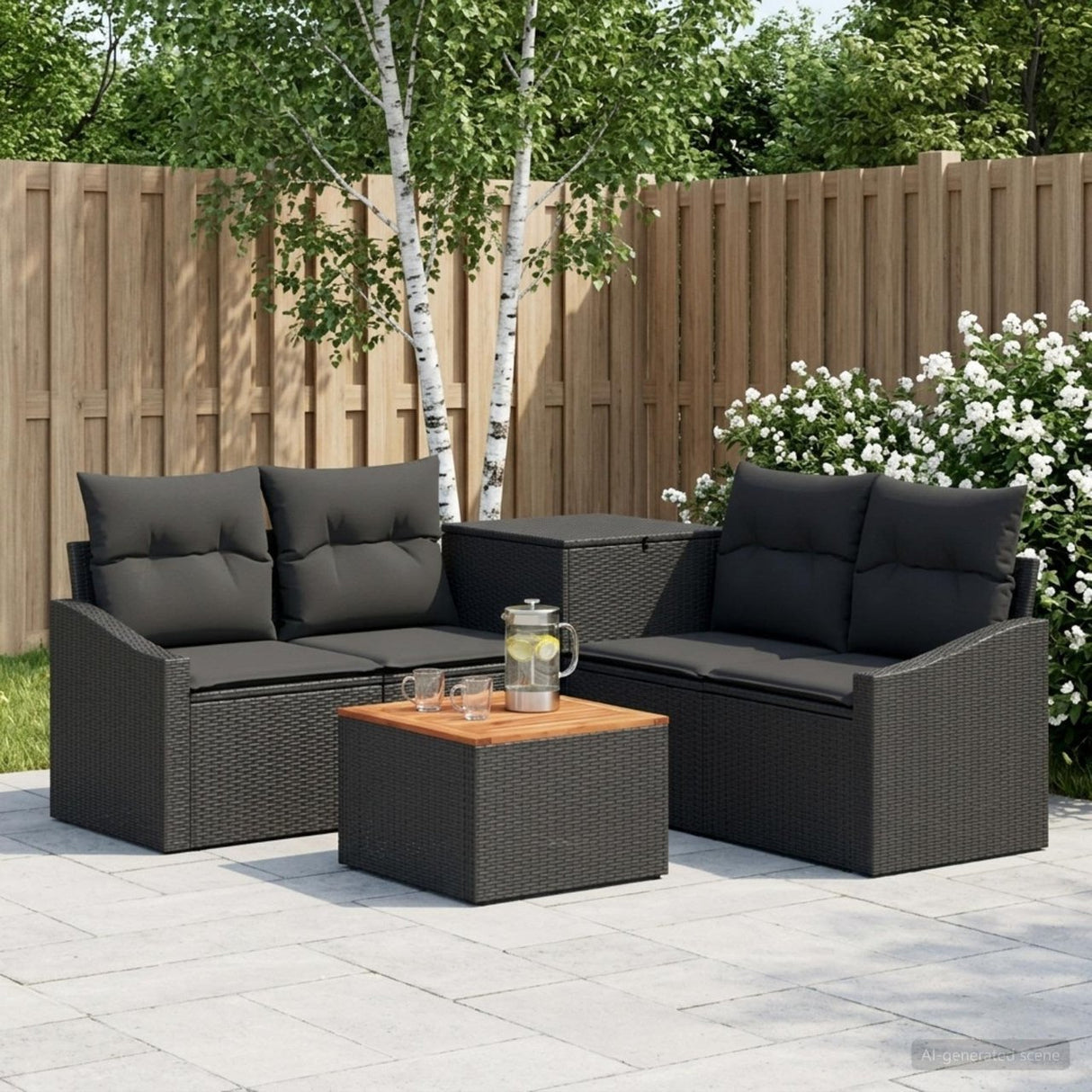 vidaXL Sofa Set 6 pcs Black Poly Rattan and Steel