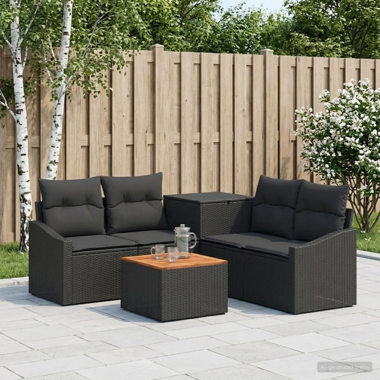 vidaXL Sofa Set 6 pcs Black Poly Rattan and Steel