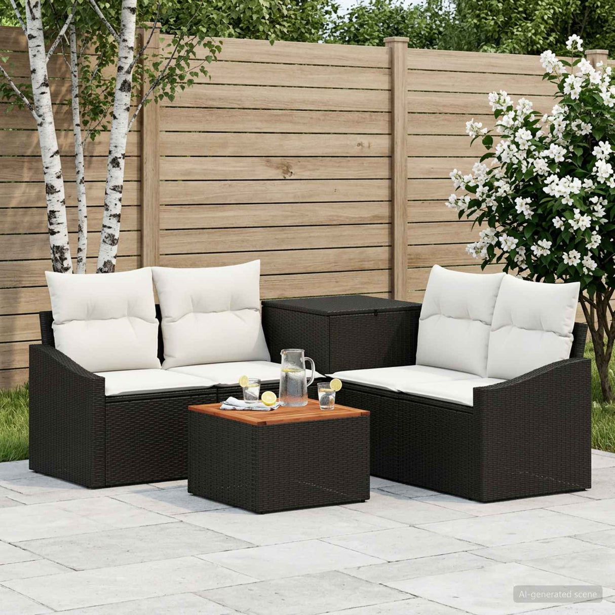 vidaXL Sofa Set 6 pcs Black Poly Rattan and Steel