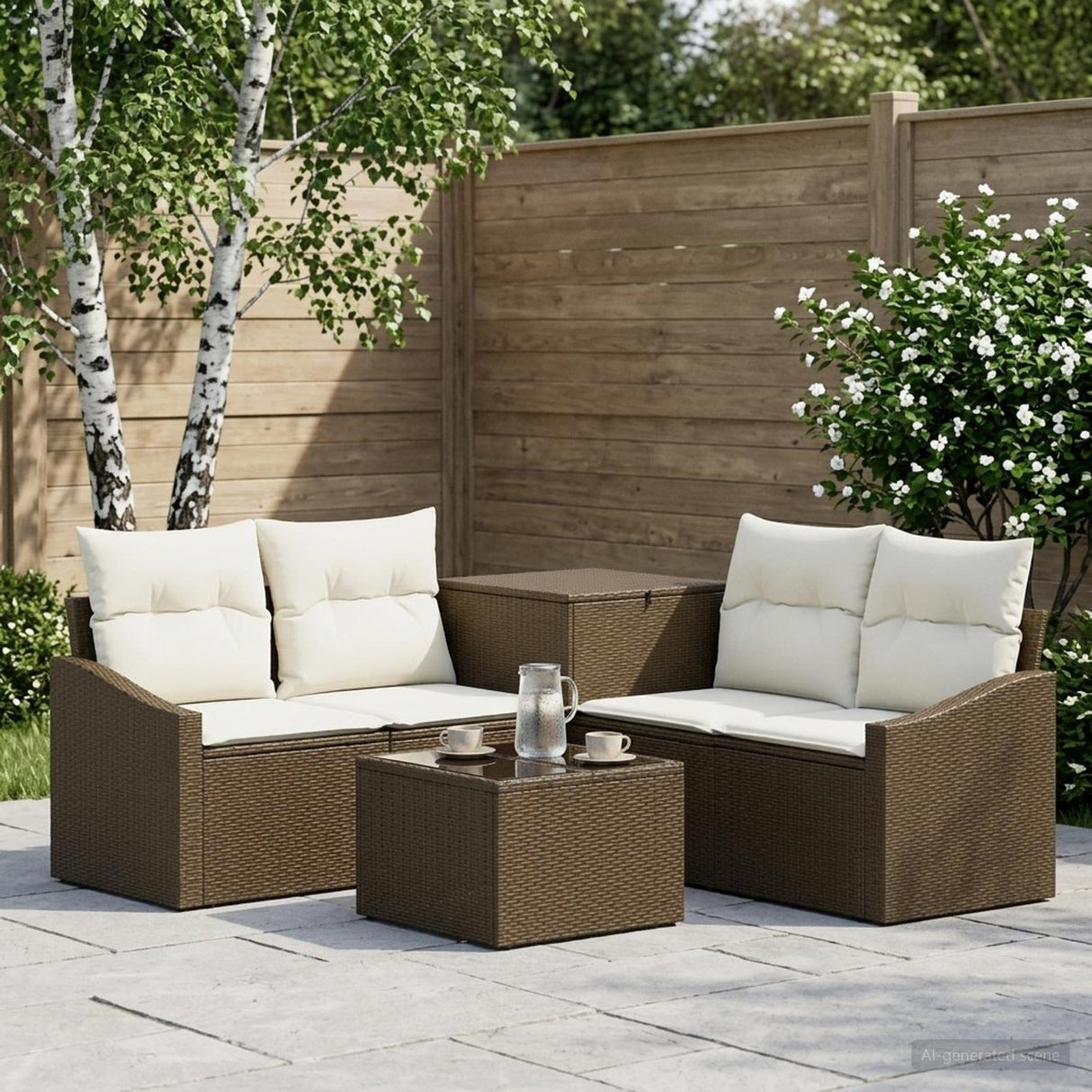 vidaXL Sofa Set 6 pcs Black Poly Rattan and Steel