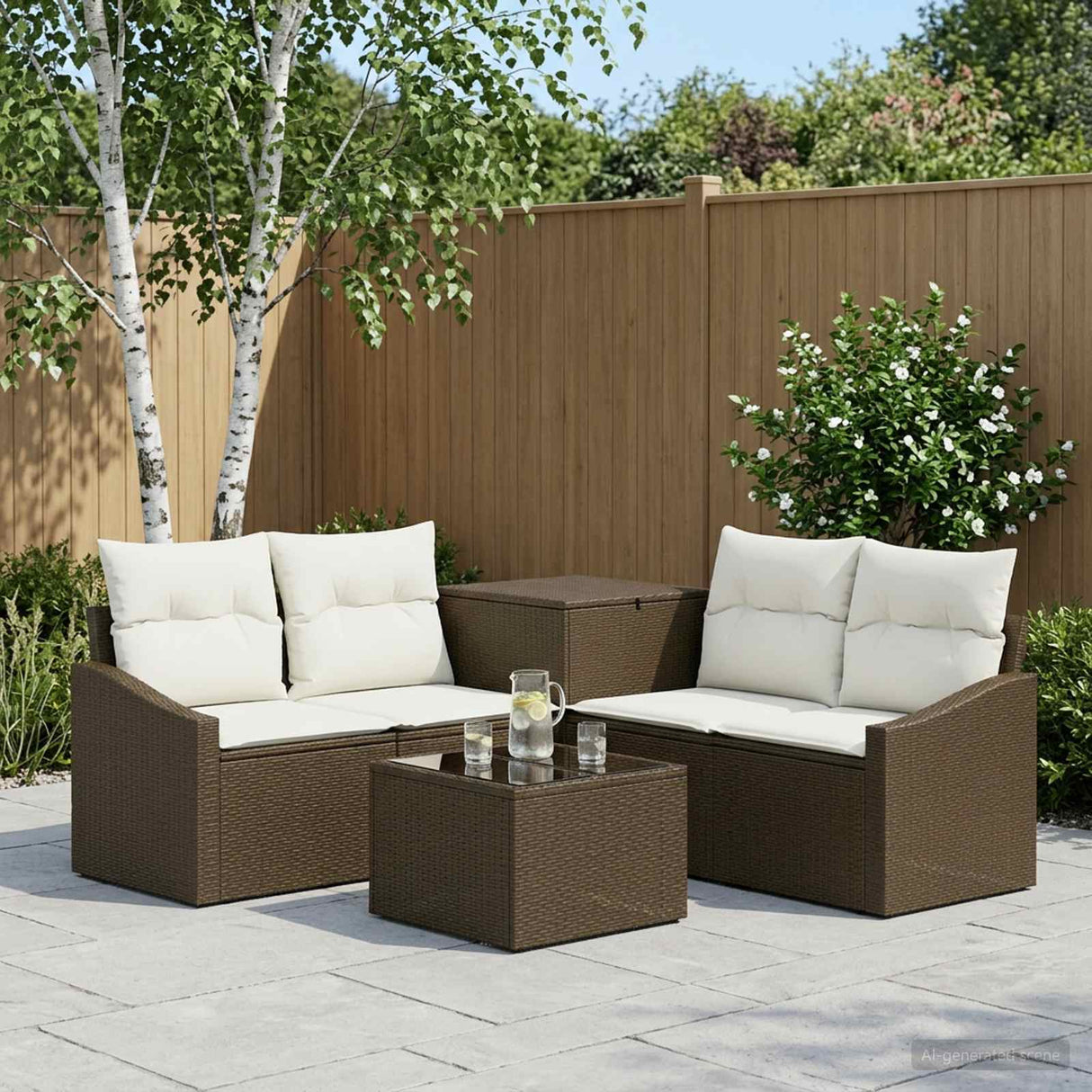 vidaXL Sofa Set 6 pcs Black Poly Rattan and Steel