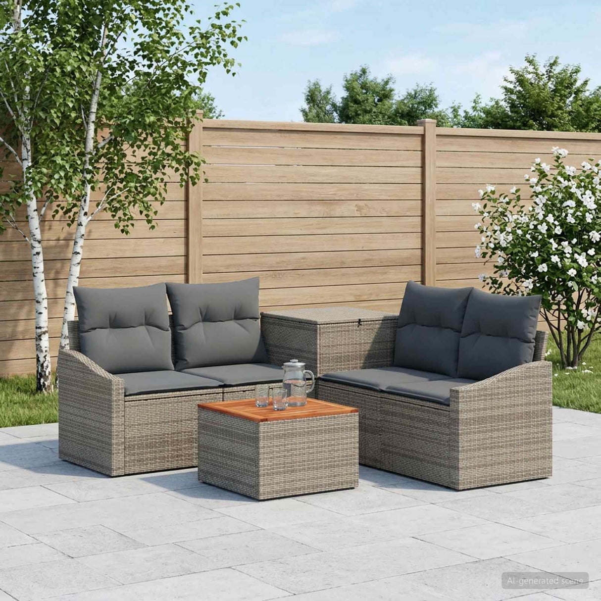 vidaXL Sofa Set 6 pcs Black Poly Rattan and Steel
