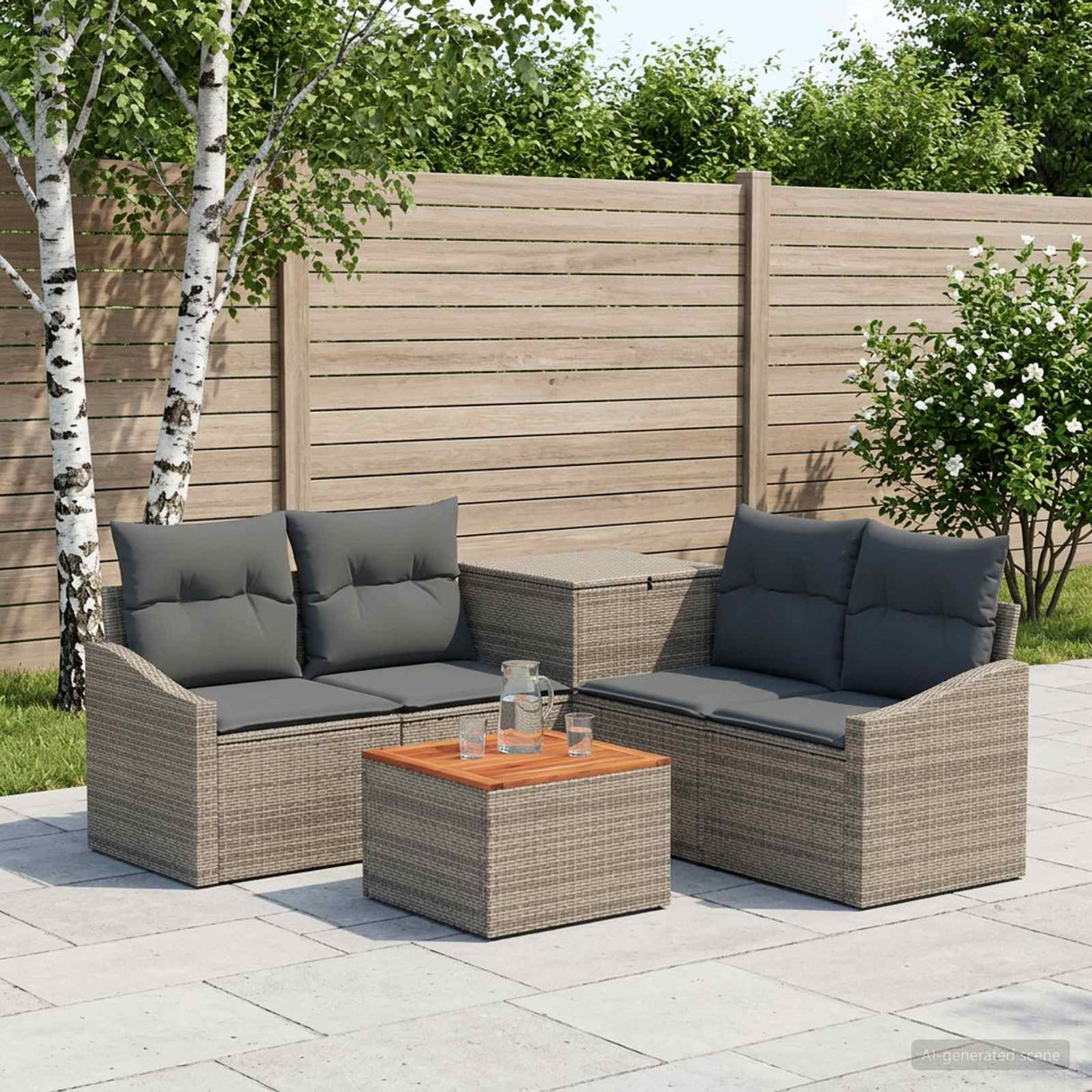 vidaXL Sofa Set 6 pcs Black Poly Rattan and Steel