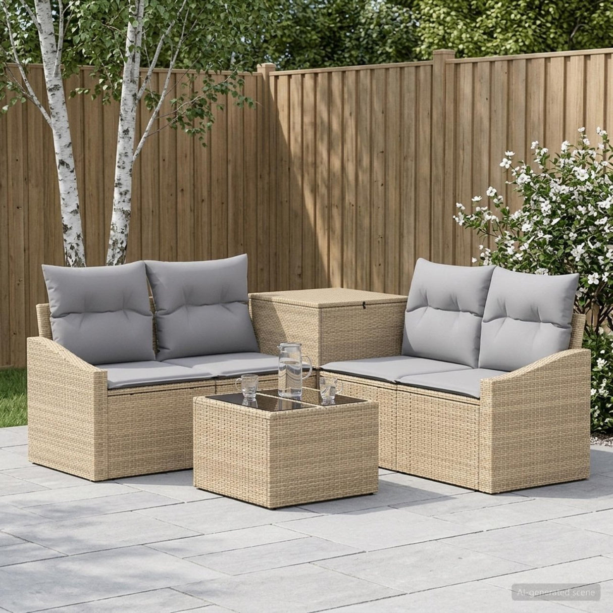 vidaXL Sofa Set 6 pcs Black Poly Rattan and Steel