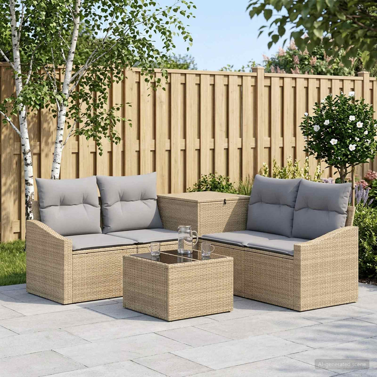 vidaXL Sofa Set 6 pcs Black Poly Rattan and Steel