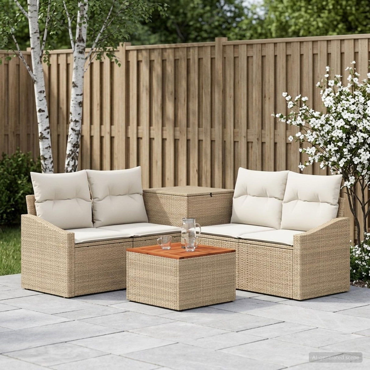 vidaXL Sofa Set 6 pcs Black Poly Rattan and Steel