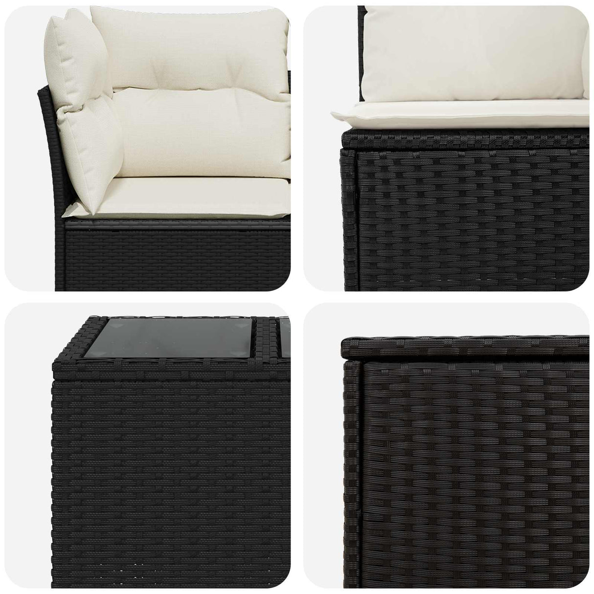 vidaXL Bankstel 6 st Zwart Poly Rattan en Staal