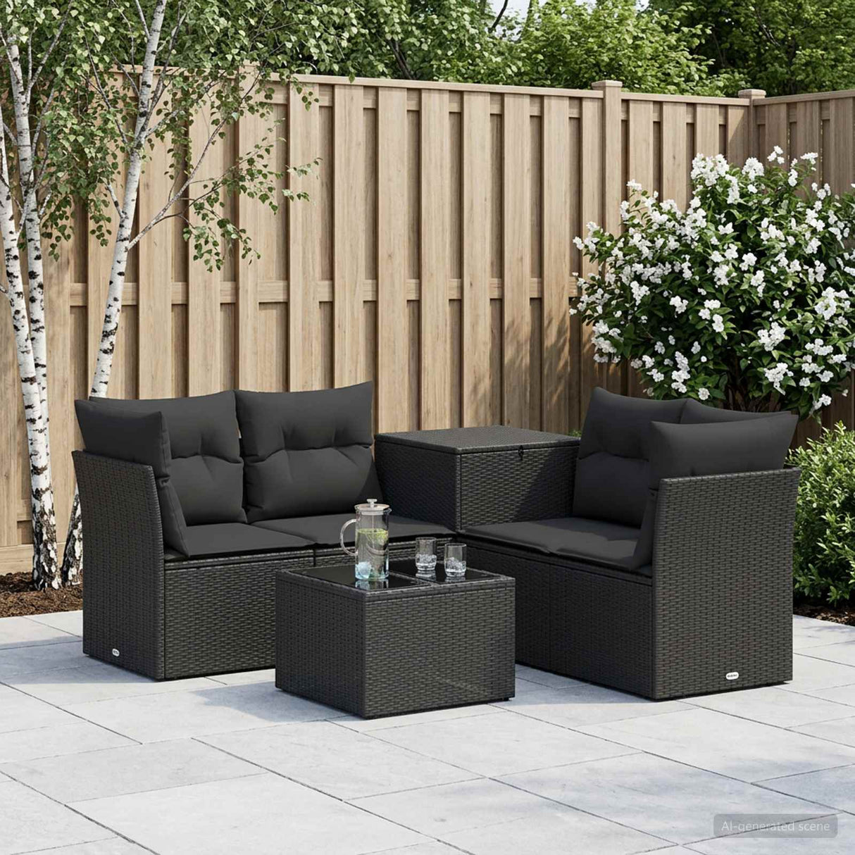 vidaXL Bankstel 6 st Zwart Poly Rattan en Staal