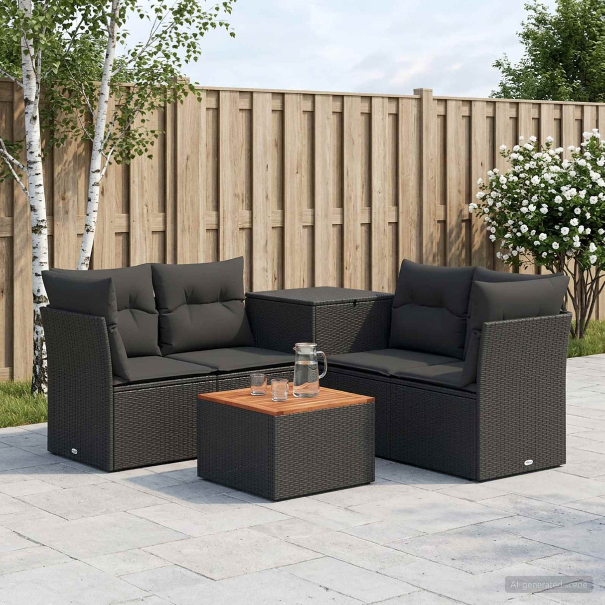 vidaXL Bankstel 6 st Zwart Poly Rattan en Staal