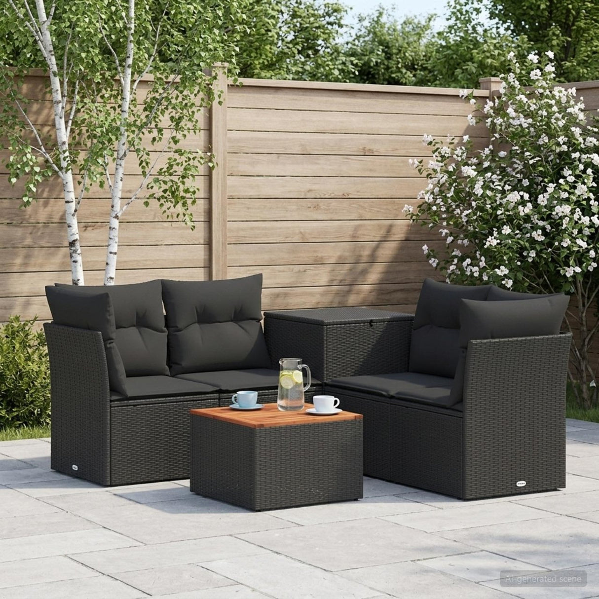vidaXL Bankstel 6 st Zwart Poly Rattan en Staal