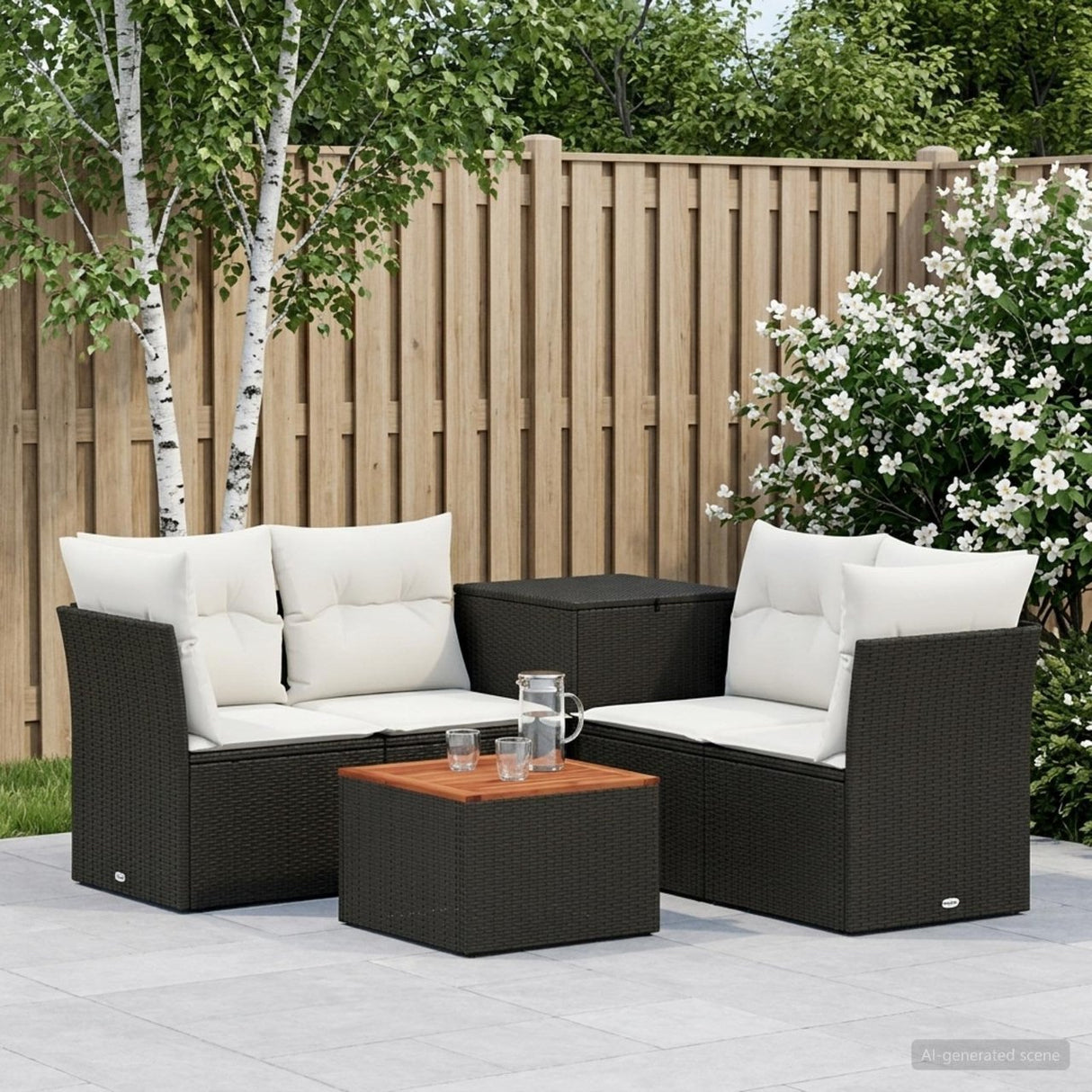 vidaXL Bankstel 6 st Zwart Poly Rattan en Staal