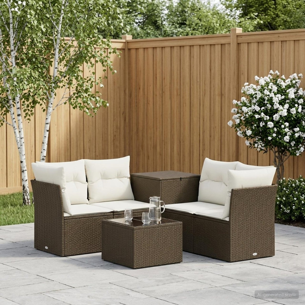 vidaXL Bankstel 6 st Zwart Poly Rattan en Staal