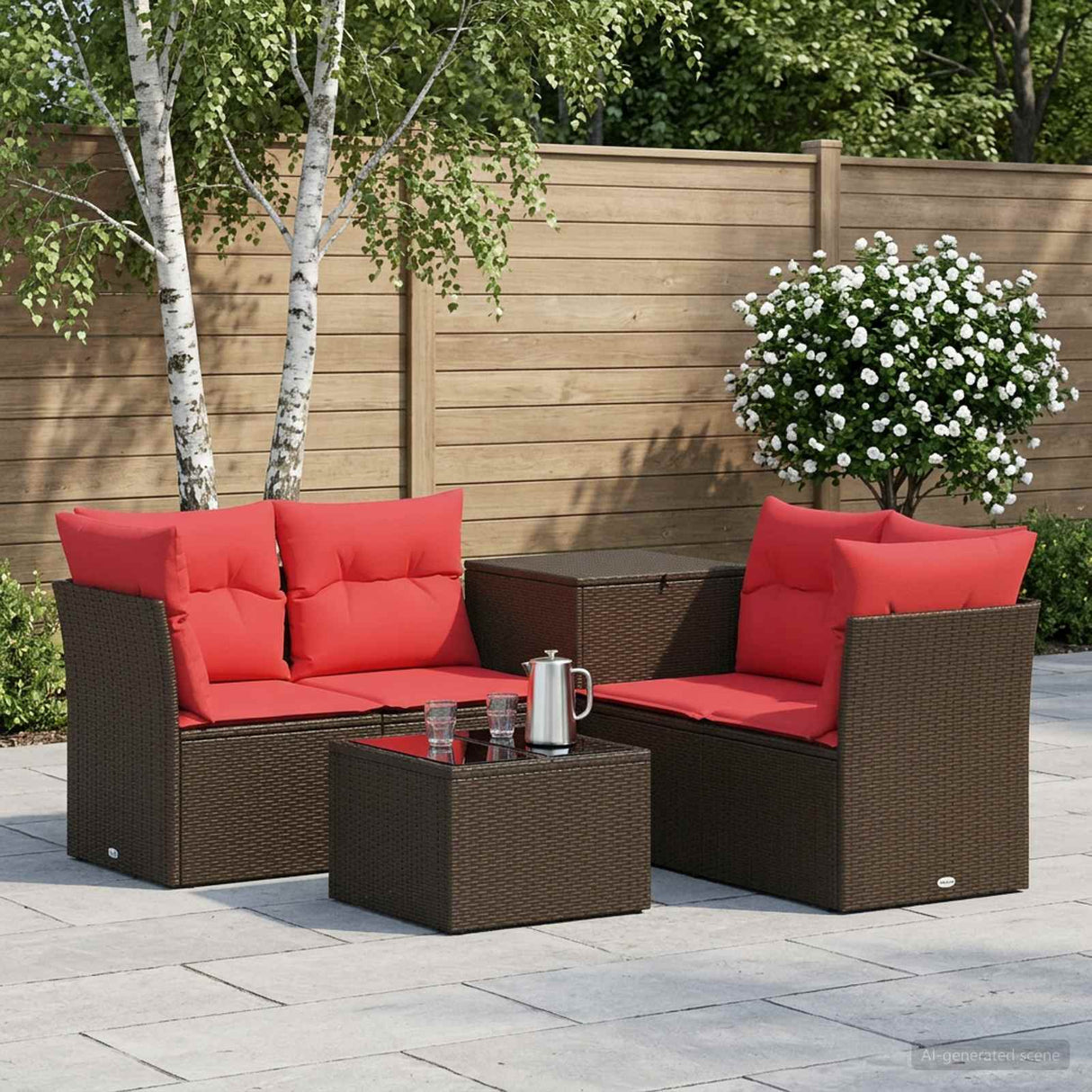 vidaXL Bankstel 6 st Zwart Poly Rattan en Staal