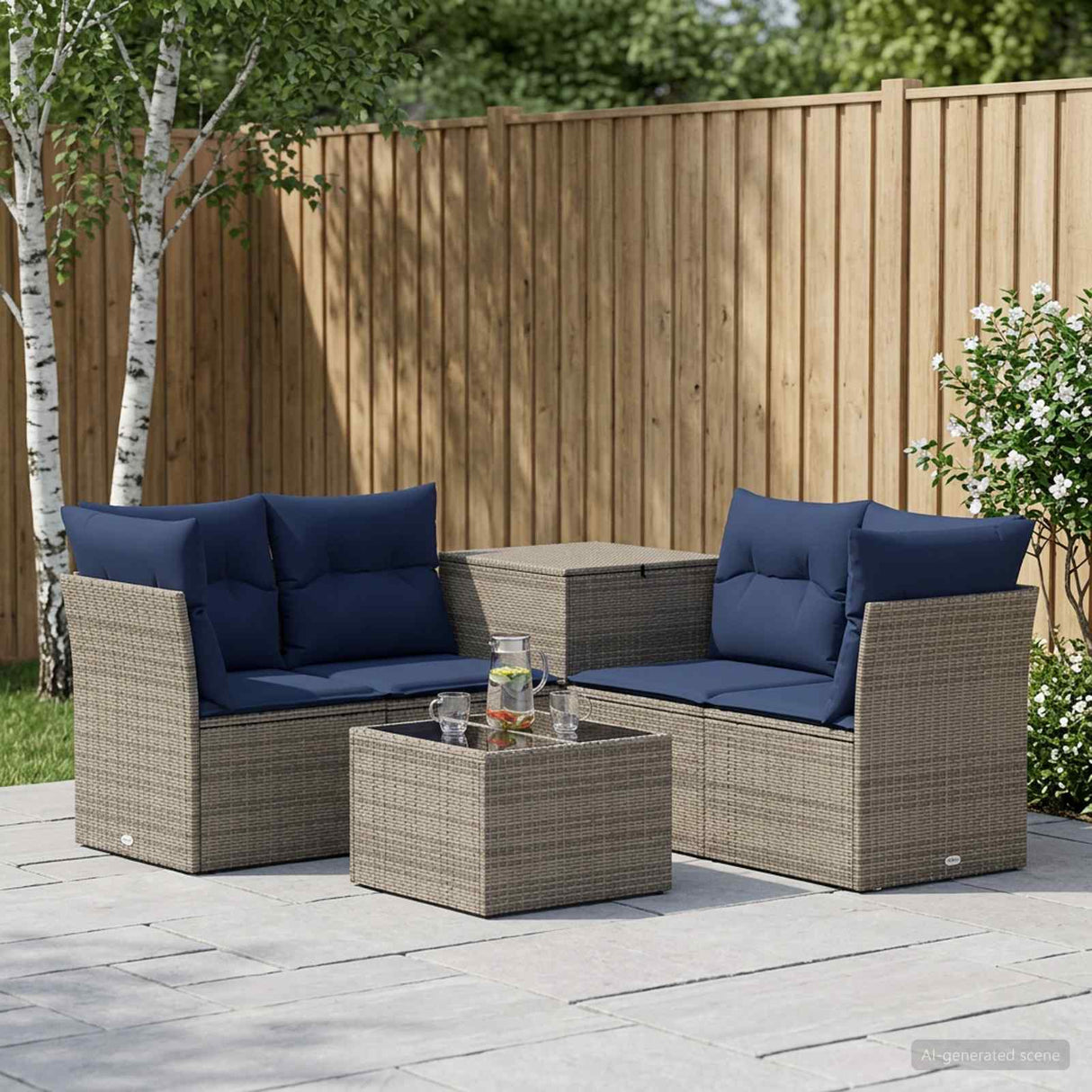 vidaXL Bankstel 6 st Zwart Poly Rattan en Staal