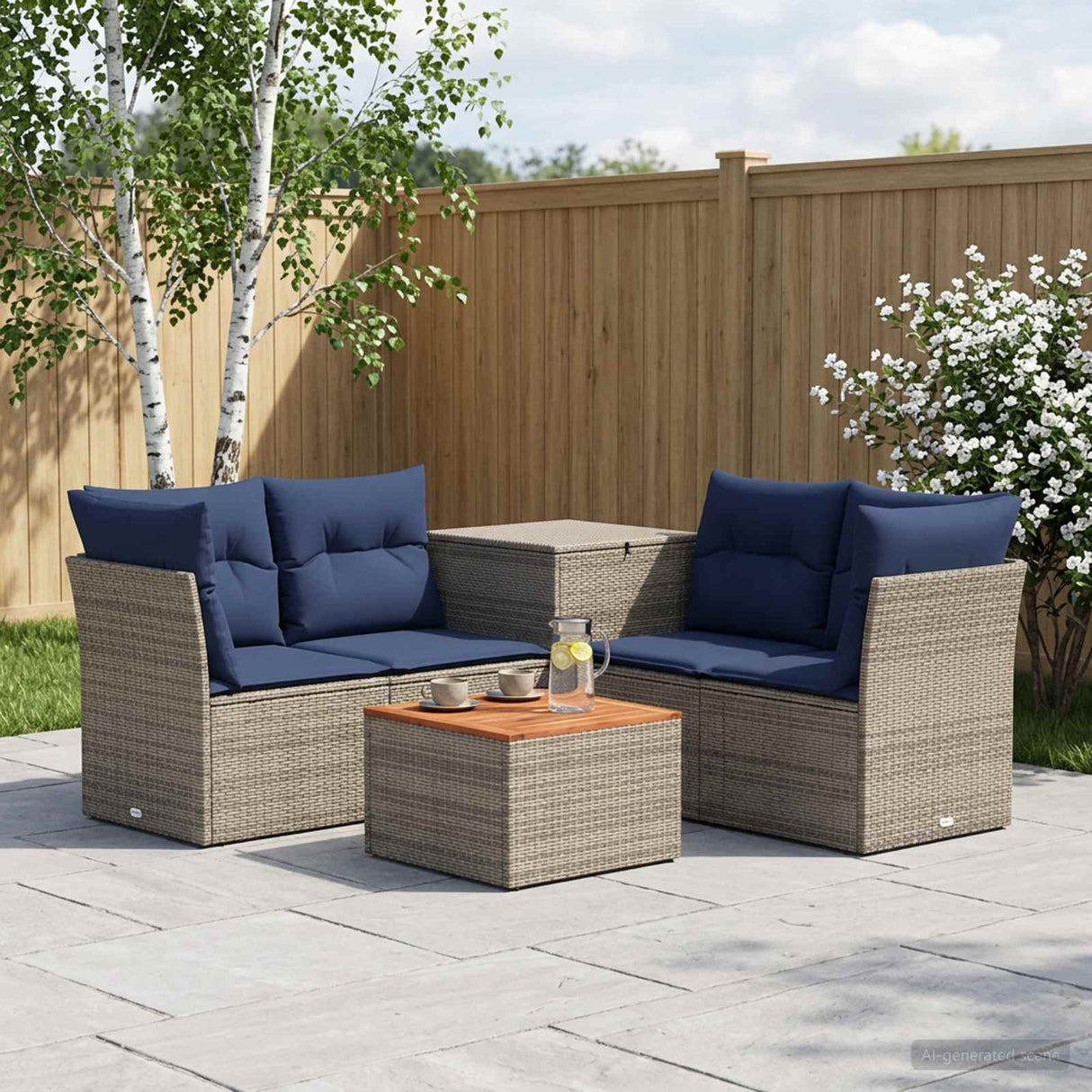 vidaXL Bankstel 6 st Zwart Poly Rattan en Staal