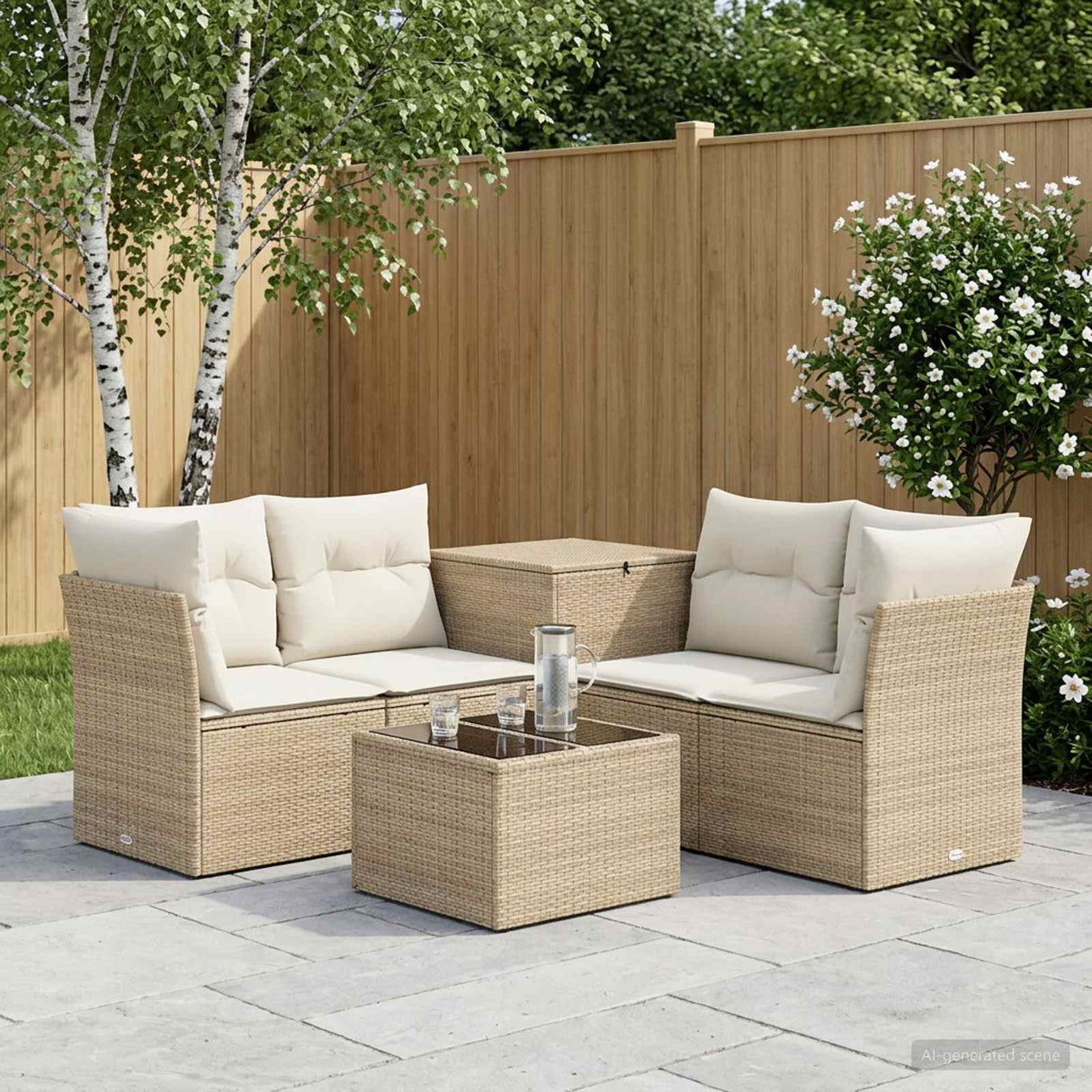 vidaXL Bankstel 6 st Zwart Poly Rattan en Staal