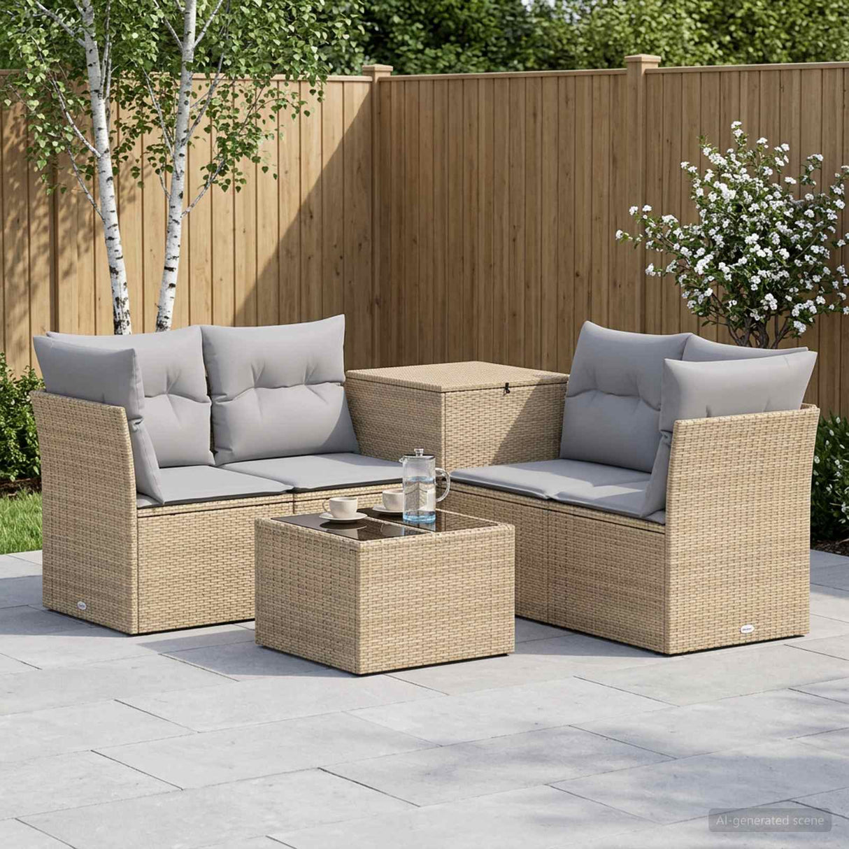 vidaXL Bankstel 6 st Zwart Poly Rattan en Staal
