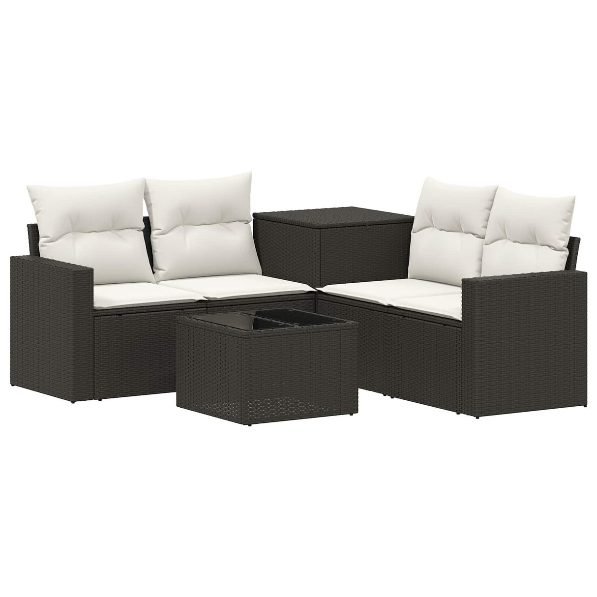 vidaXL Bankstel 6 st Zwart Poly Rattan en Staal