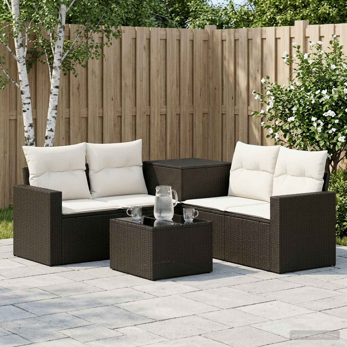 vidaXL Bankstel 6 st Zwart Poly Rattan en Staal