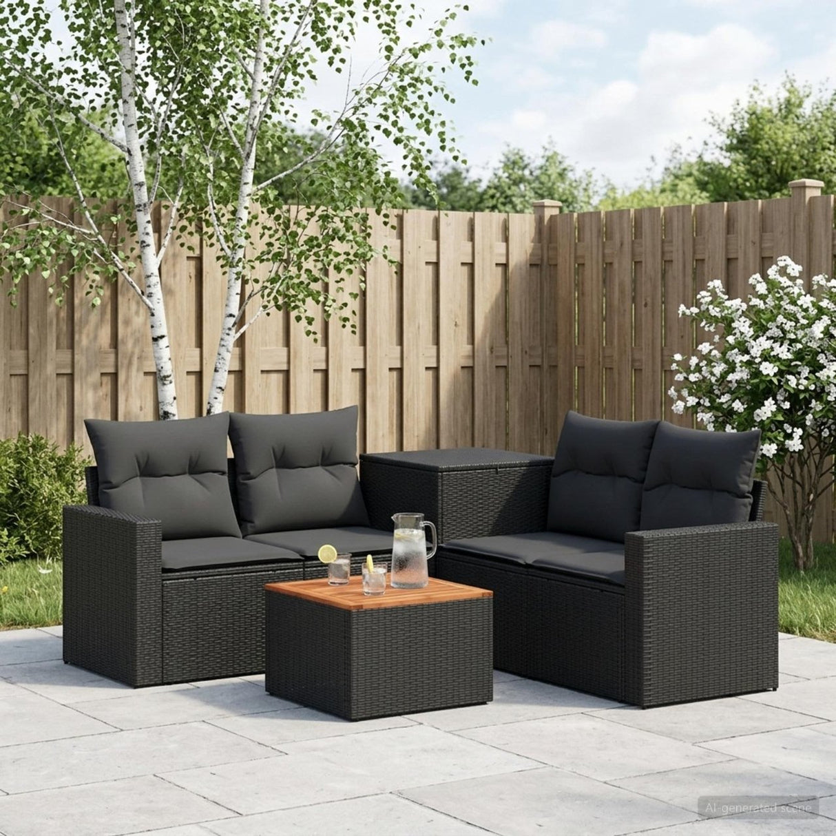 vidaXL Bankstel 6 st Zwart Poly Rattan en Staal