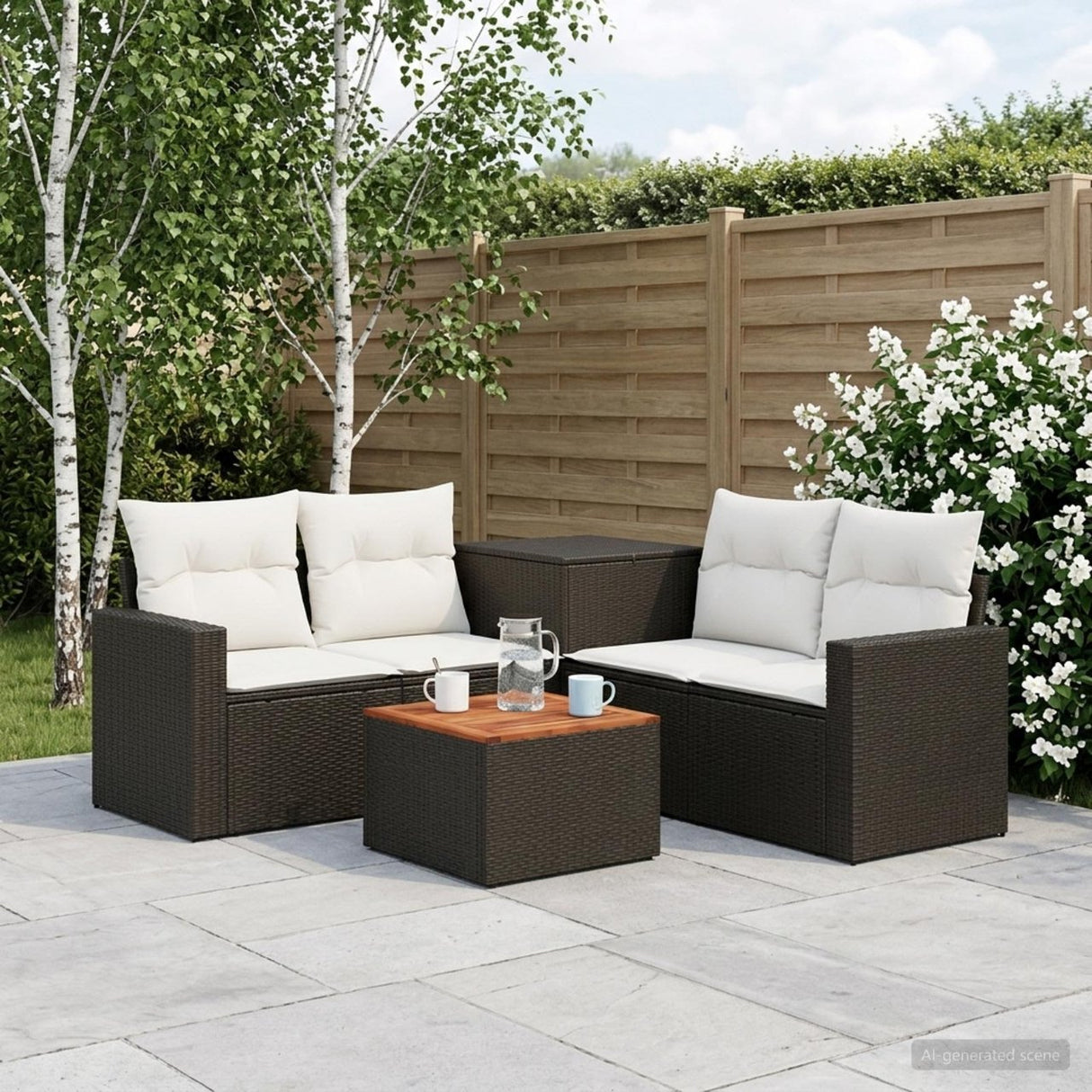 vidaXL Bankstel 6 st Zwart Poly Rattan en Staal