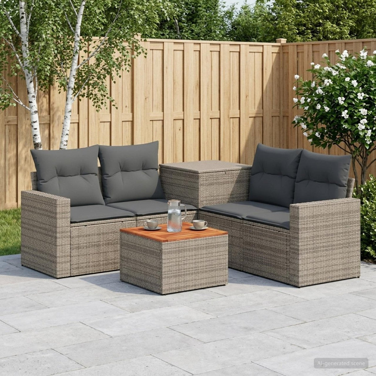 vidaXL Bankstel 6 st Zwart Poly Rattan en Staal