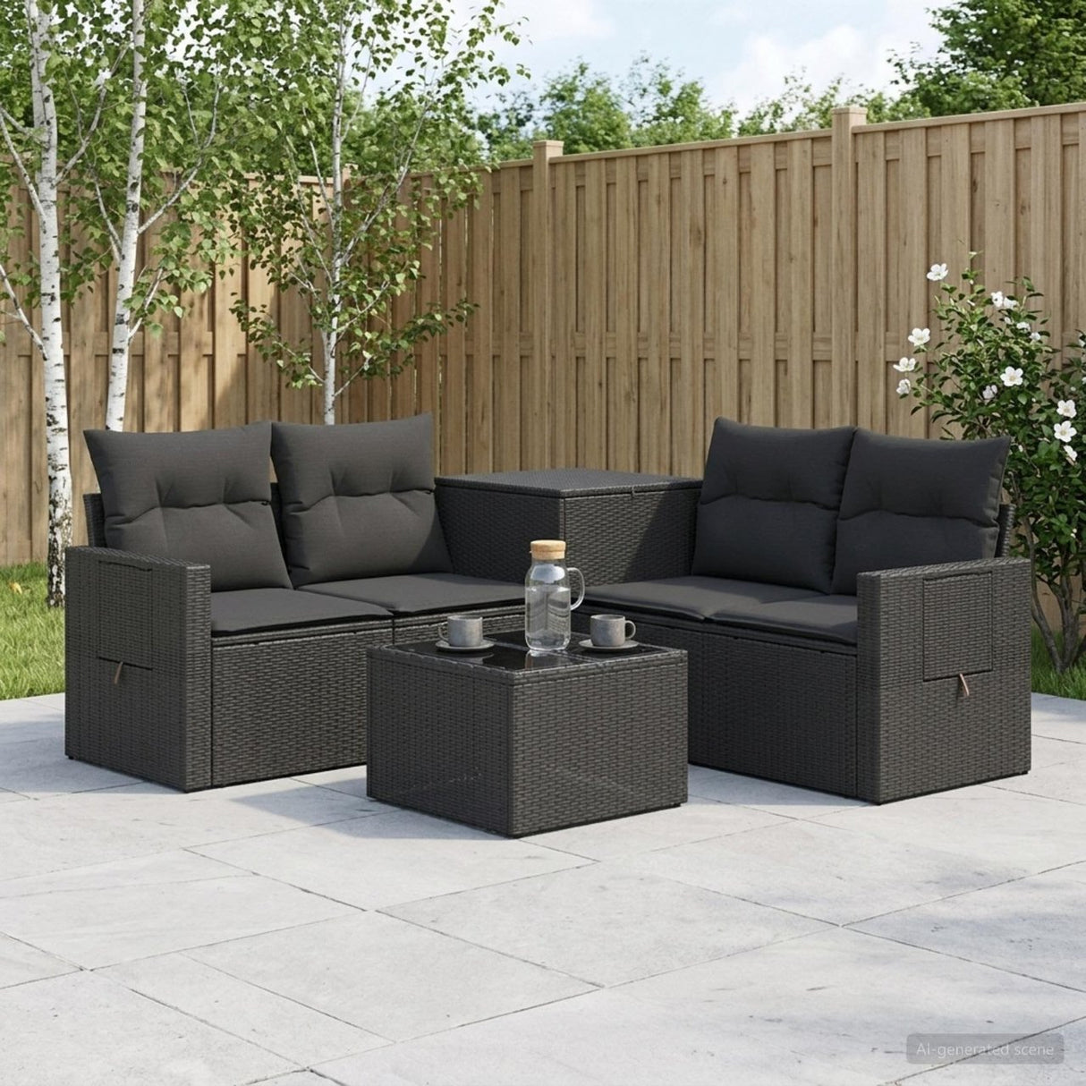 vidaXL 6-piece Sofa Set Black Poly Rattan and Steel