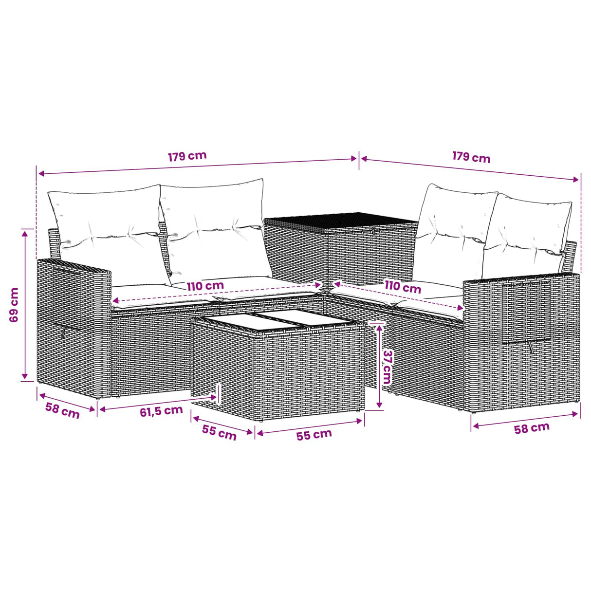 vidaXL 6-piece Sofa Set Black Poly Rattan and Steel