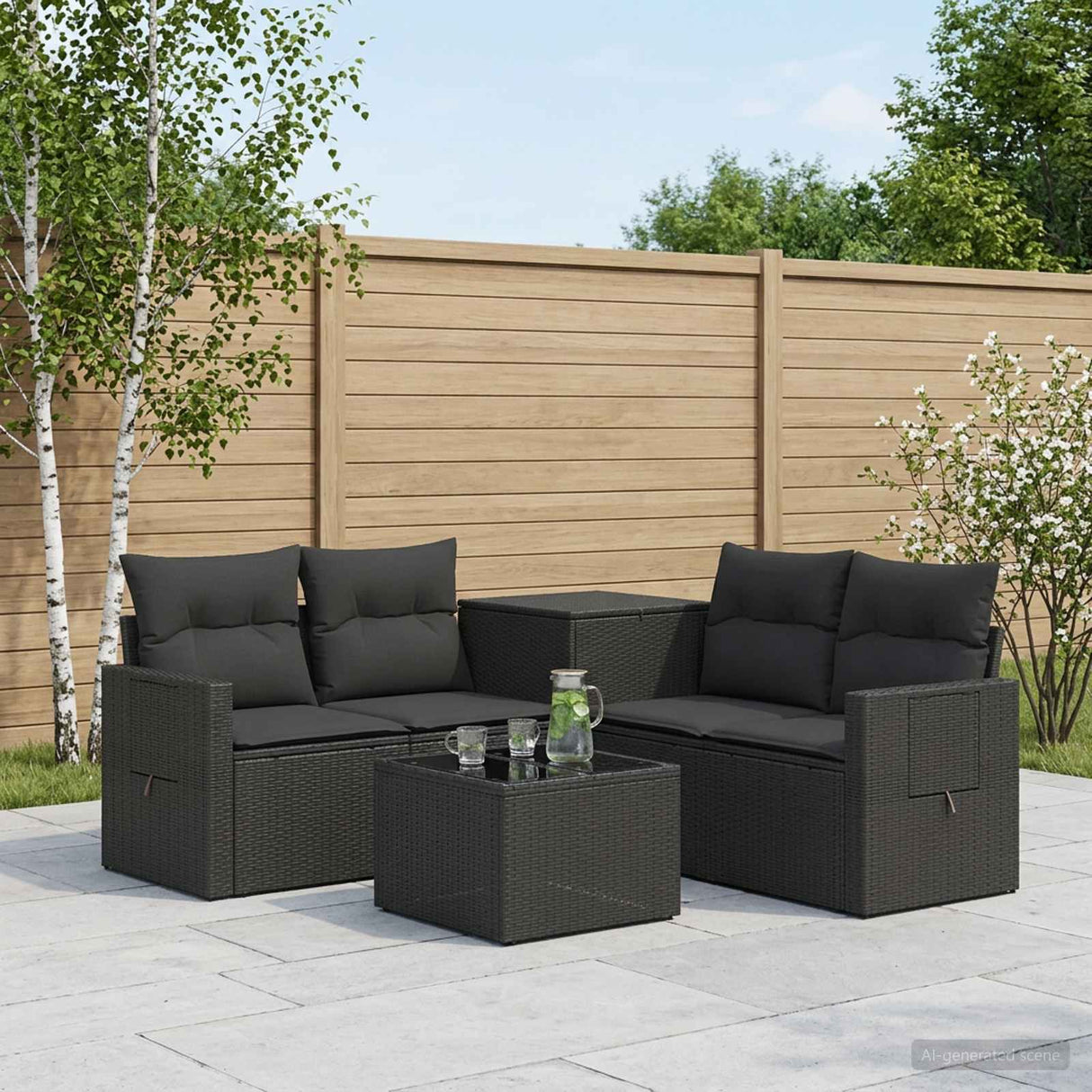 vidaXL 6-piece Sofa Set Black Poly Rattan and Steel