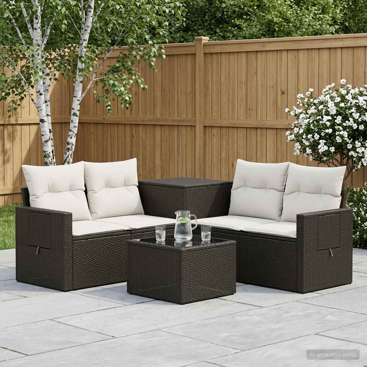 vidaXL 6-piece Sofa Set Black Poly Rattan and Steel