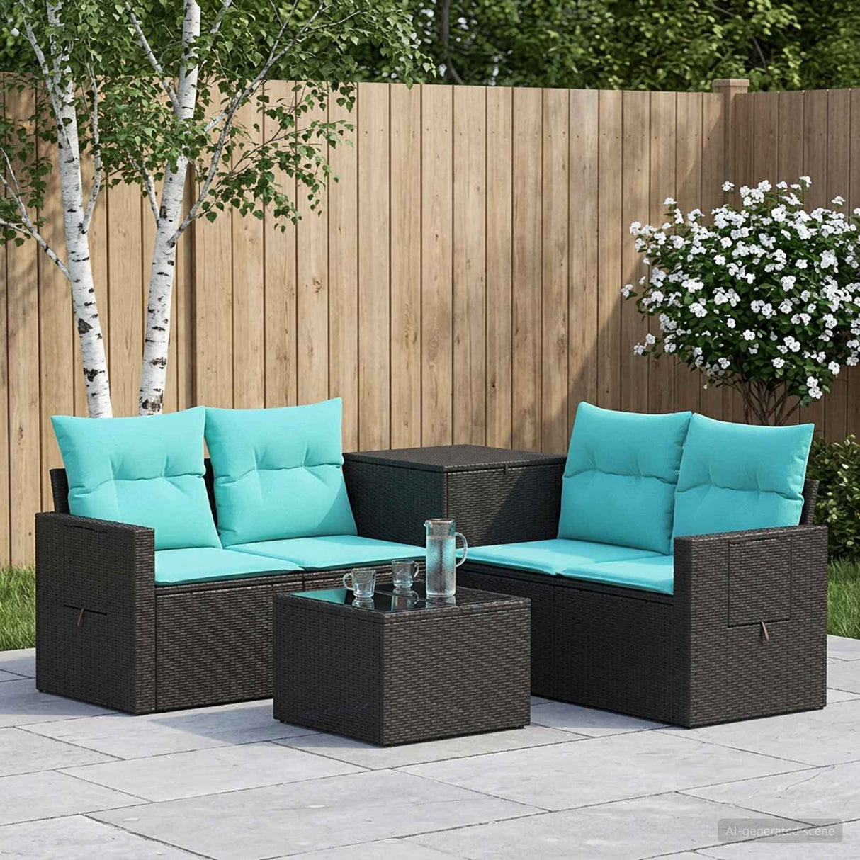 vidaXL 6-piece Sofa Set Black Poly Rattan and Steel