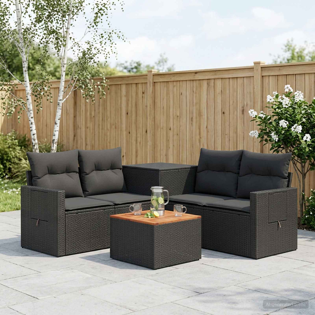vidaXL 6-piece Sofa Set Black Poly Rattan and Steel