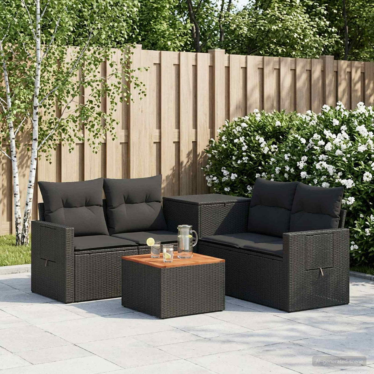 vidaXL 6-piece Sofa Set Black Poly Rattan and Steel