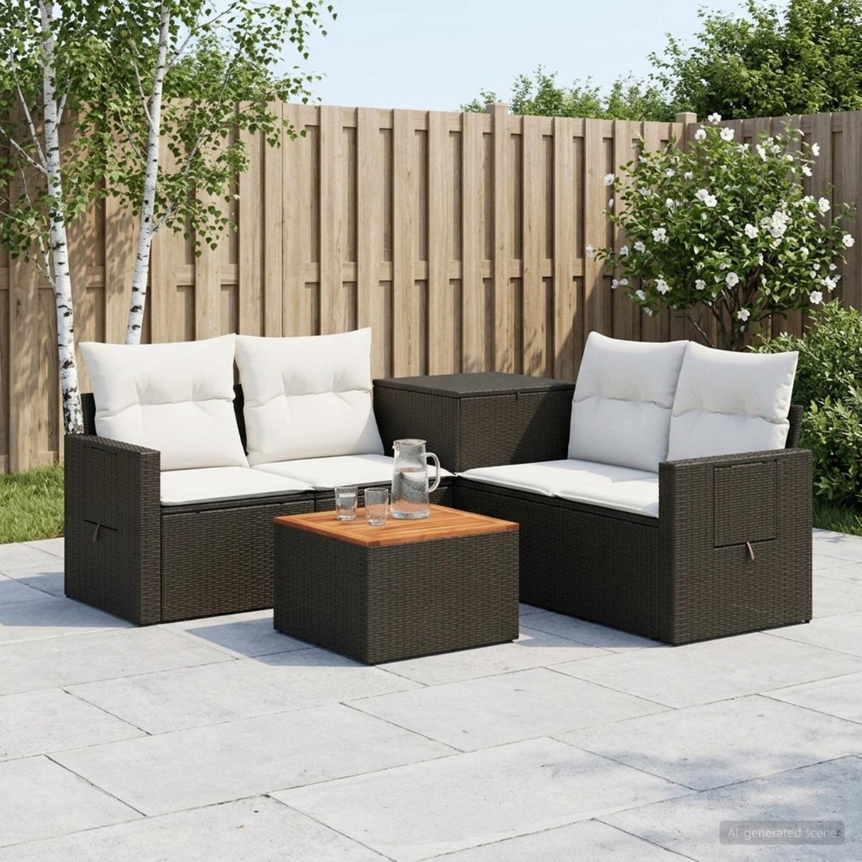 vidaXL 6-piece Sofa Set Black Poly Rattan and Steel
