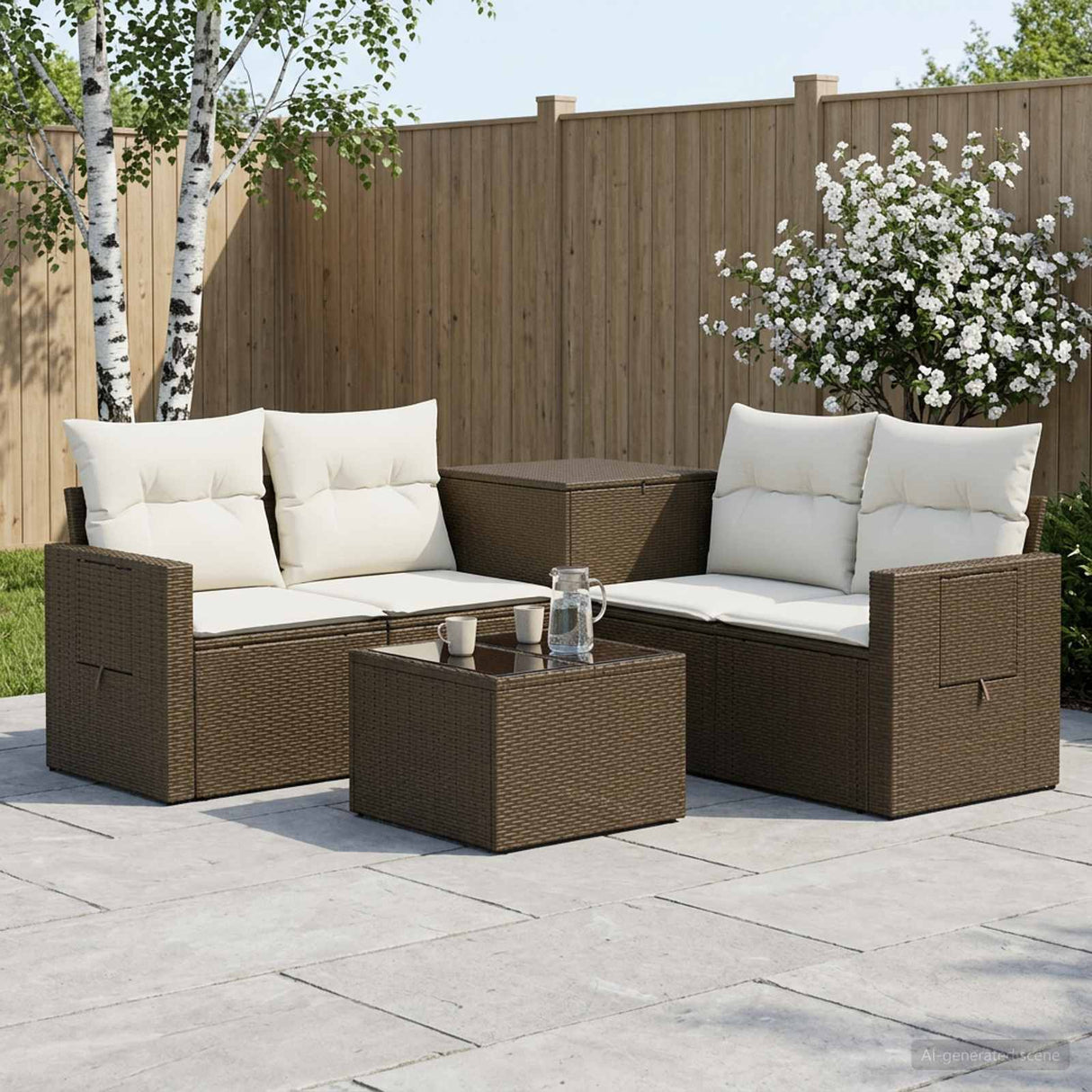 vidaXL 6-piece Sofa Set Black Poly Rattan and Steel