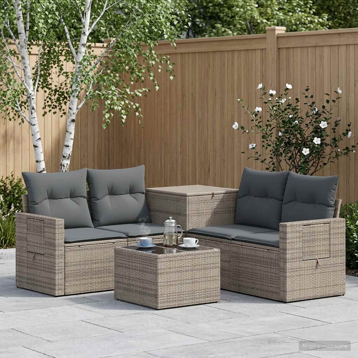 vidaXL 6-piece Sofa Set Black Poly Rattan and Steel