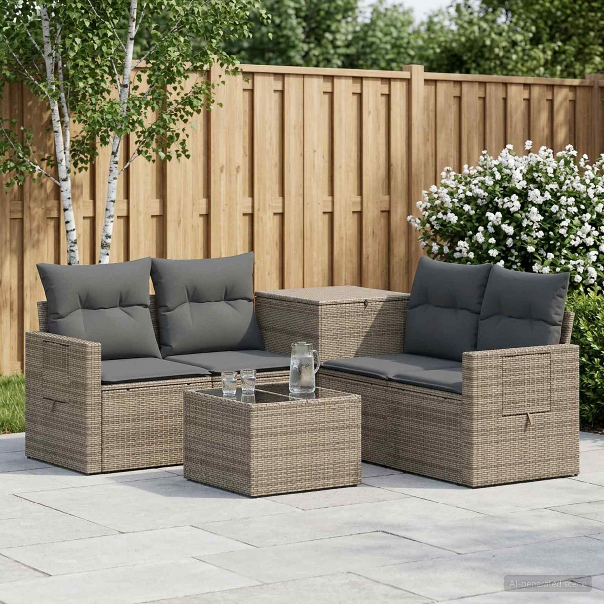 vidaXL 6-piece Sofa Set Black Poly Rattan and Steel