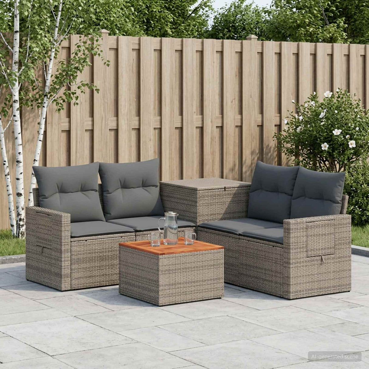 vidaXL 6-piece Sofa Set Black Poly Rattan and Steel