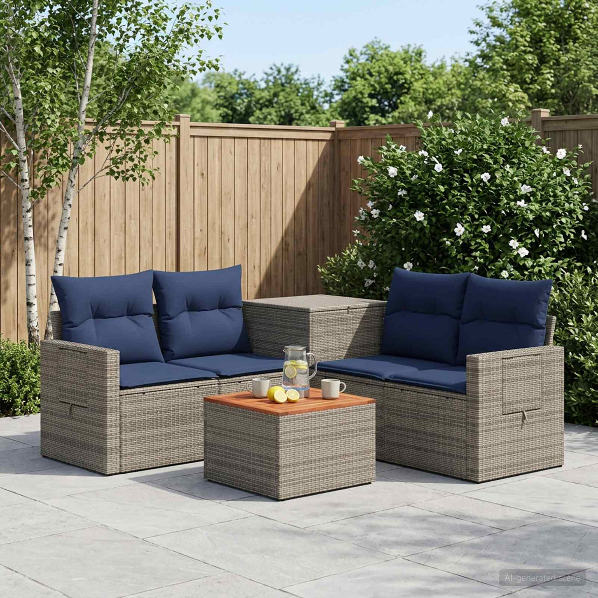 vidaXL 6-piece Sofa Set Black Poly Rattan and Steel