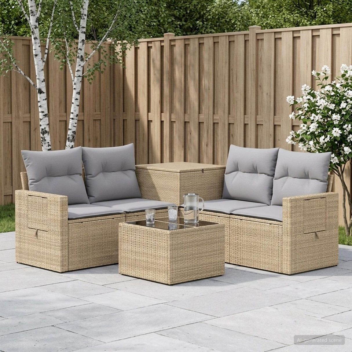 vidaXL 6-piece Sofa Set Black Poly Rattan and Steel