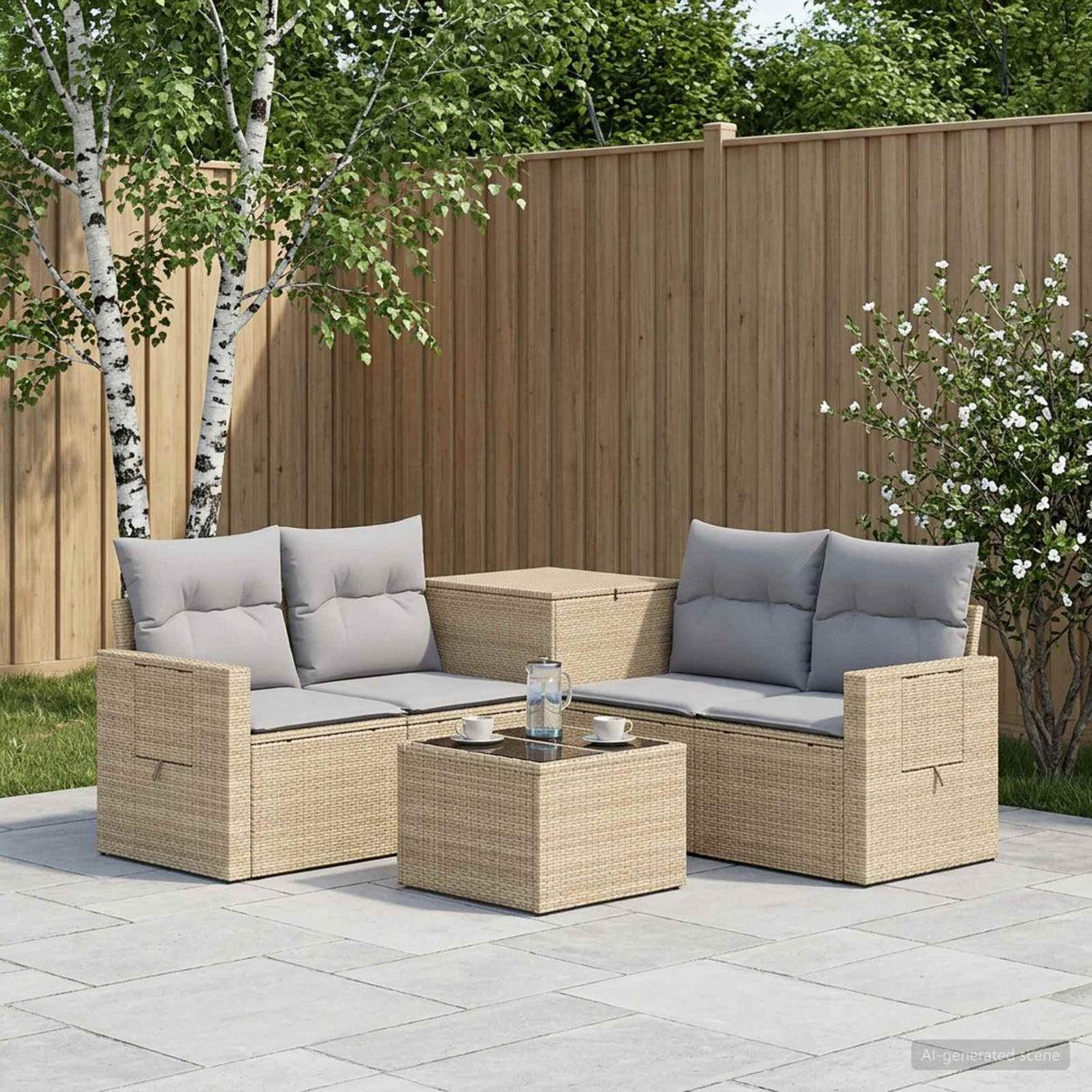 vidaXL 6-piece Sofa Set Black Poly Rattan and Steel
