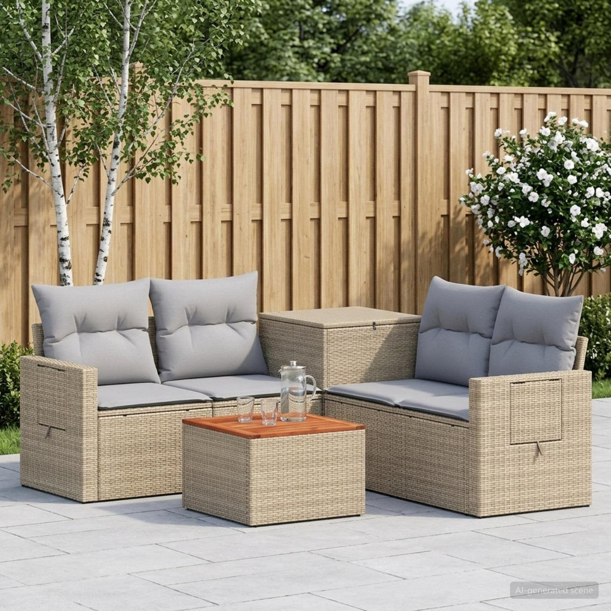 vidaXL 6-piece Sofa Set Black Poly Rattan and Steel