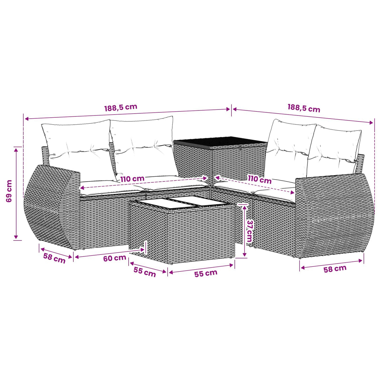 vidaXL 6-Piece Sofa Set Black Poly Rattan and Steel