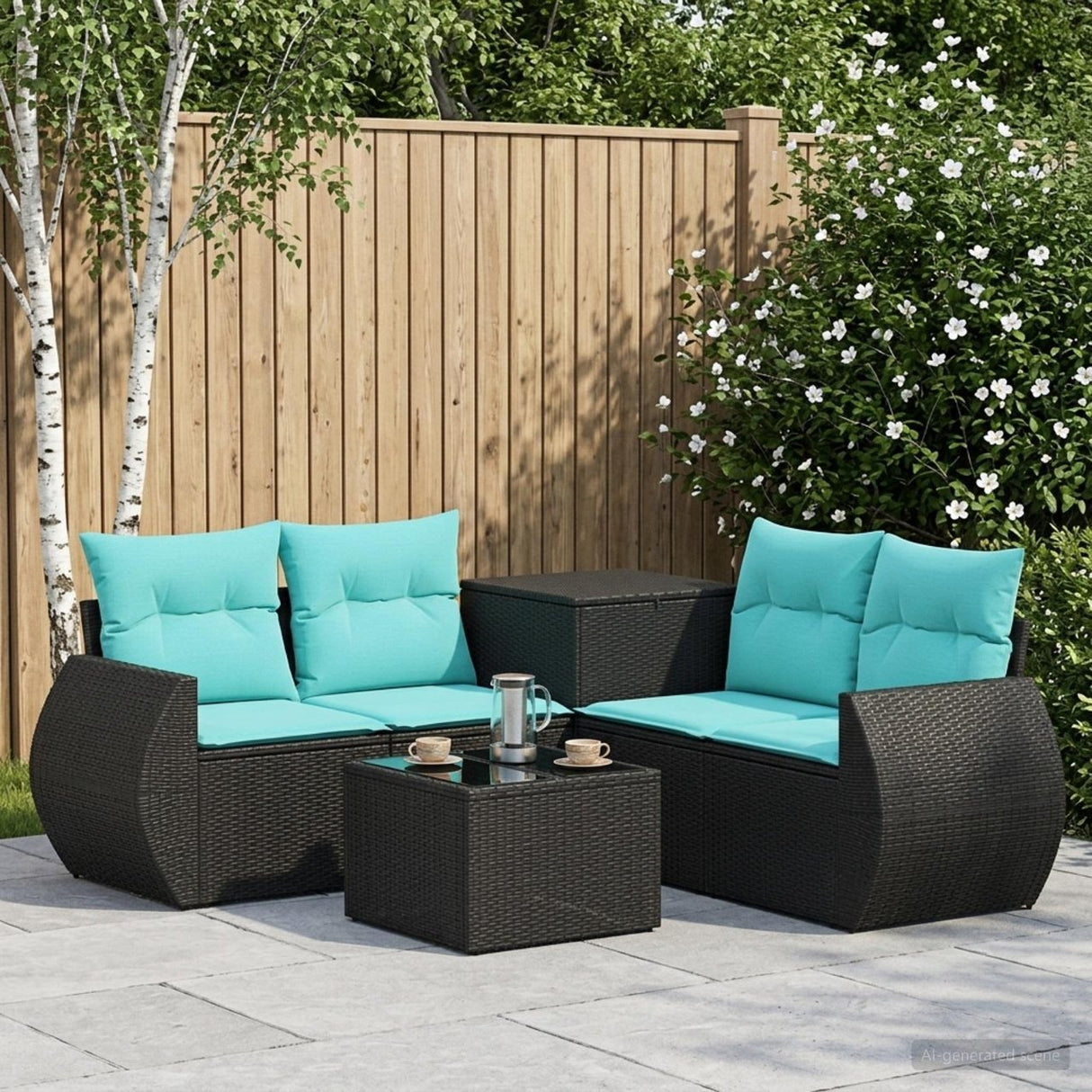 vidaXL 6-Piece Sofa Set Black Poly Rattan and Steel