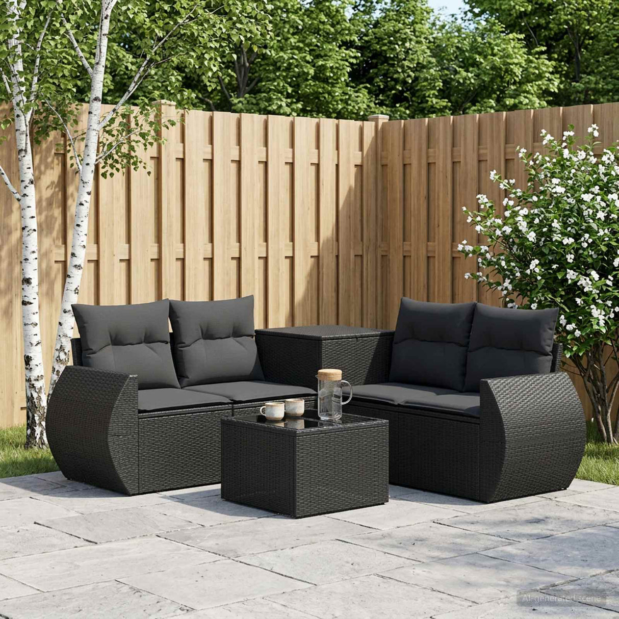 vidaXL 6-Piece Sofa Set Black Poly Rattan and Steel
