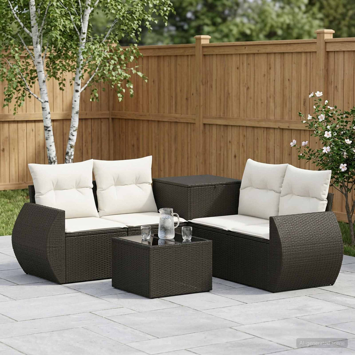 vidaXL 6-Piece Sofa Set Black Poly Rattan and Steel