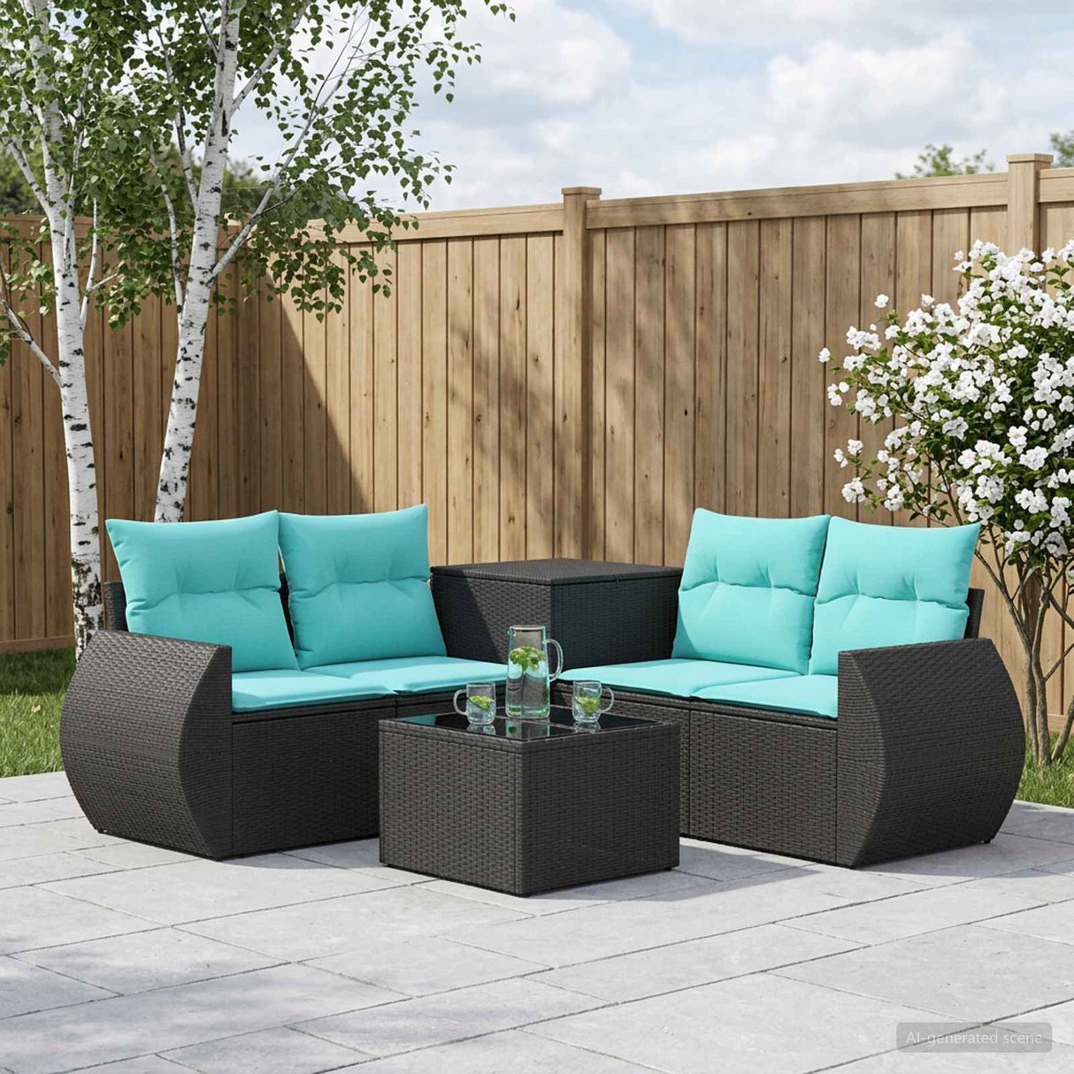 vidaXL 6-Piece Sofa Set Black Poly Rattan and Steel